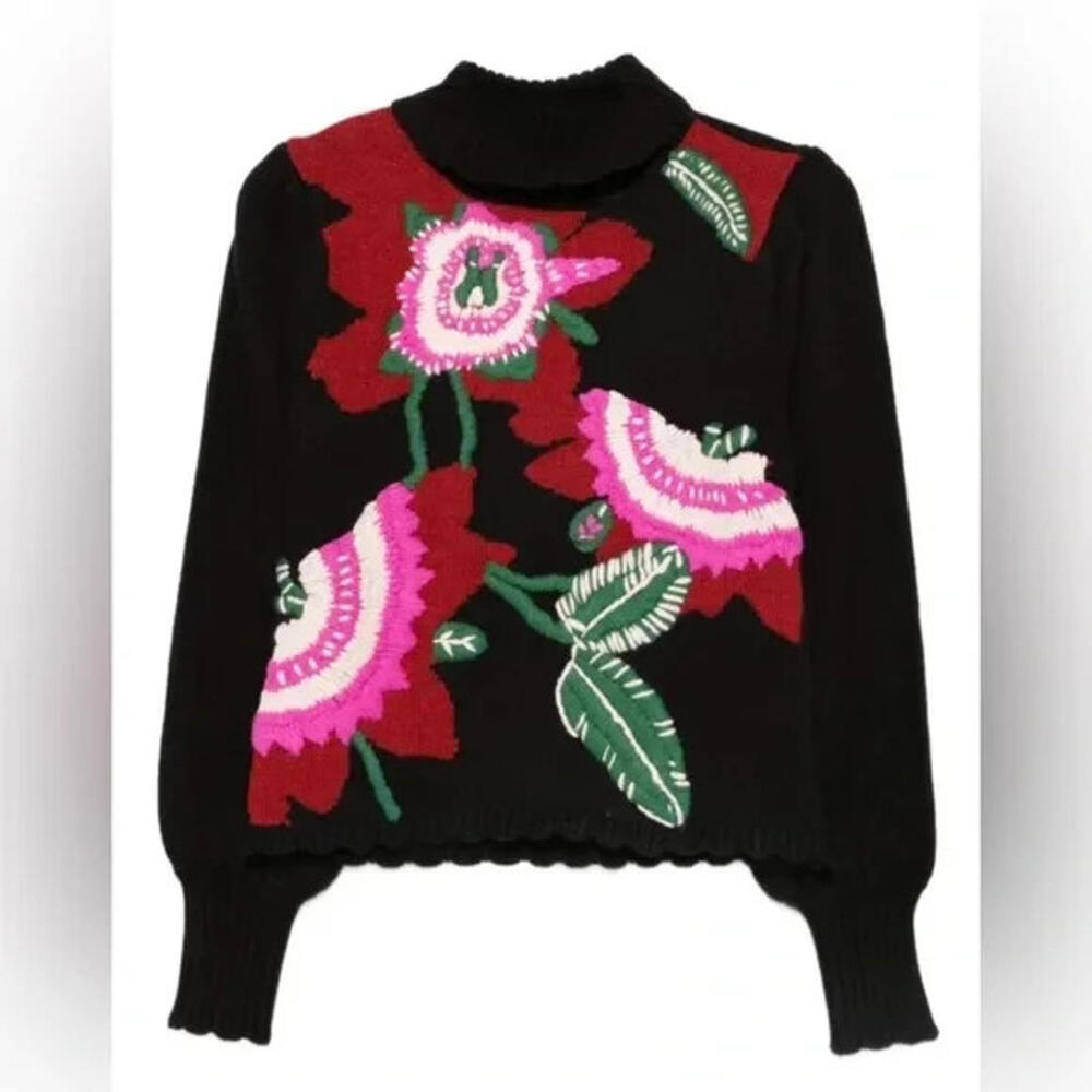 NEW, Farm Rio Colorful Flower Turtleneck Sweater in Black multi Sz XS #T3701 - Picture 1 of 12
